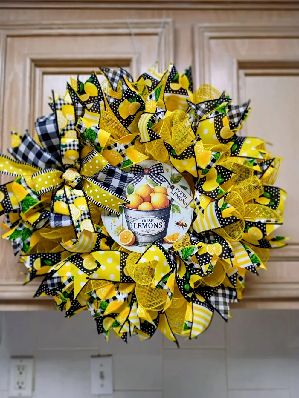 Fresh Lemon Decorative Wreath - Yellow & Black